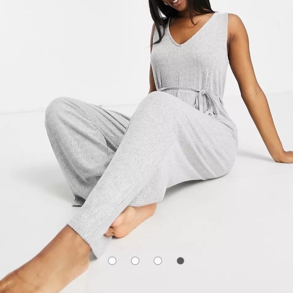 ASOS DESIGN light gray mix & match lounge super soft rib jumpsuit - Picture 4 of 4